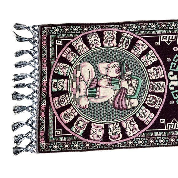 Woven Mayan-Inspired Tapestry Table Runner Or Lightweight Rug Mexico - Picture 2 of 8